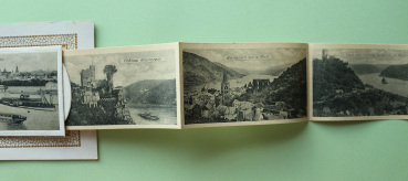 Ansichtskarte Leporello AK Von Bingen 1905-1920 bis Ehrenbreitstein Bacharach Oberwesel St Goar und mehr Architektur Ortsansicht Rheinland Pfalz